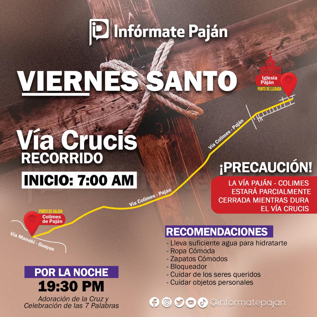 InformatePajan's tweet photo. Este viernes 7 de abril se desarrollará el #VíaCrucis desde el recinto #Colimes del cantón #Paján hasta la iglesia en la Parroquia San Juan Bautista Paján.

#InfórmatePaján estará posteando los pormenores de este acto religioso. https://t.co/ApdnOnx6uC