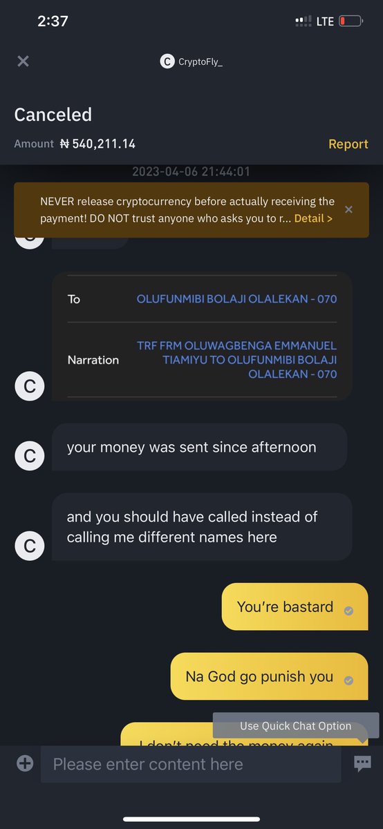 Leycondinho's tweet photo. @BinanceHelpDesk He’s a thief, a criminal and a scammer.He edited a screenshot with my name and amount he paid on it after hours of appeal…. After 12hrs of appeal he canceled the trade.  Appeal order is 2960 . I won’t stop here until I get confirmation that he has been barred https://t.co/1KAIj065Nf