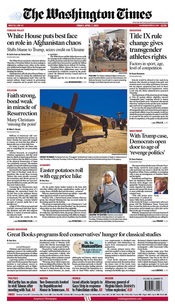 Mark_Kellner's tweet photo. #FrontPageFriday — Honored my story about the #Resurrection and its meaning for American Christians is on Page A1 of @WashTimes Friday editions. Link to story in FIRST comment below. https://t.co/7tkYRmGxGF