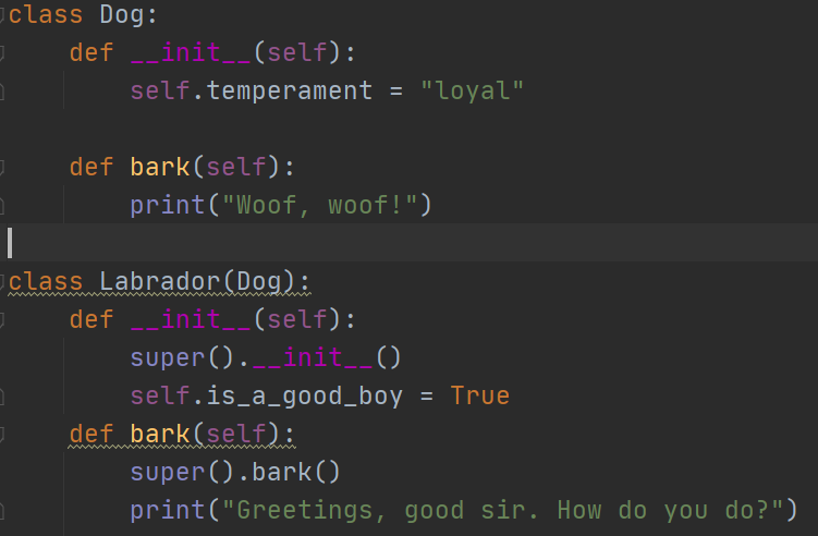 juliojoseaaron's tweet image. #100DaysOfCode #100daysofcodepython 
What will this print?
sparky = Labrador()
sparky.bark()