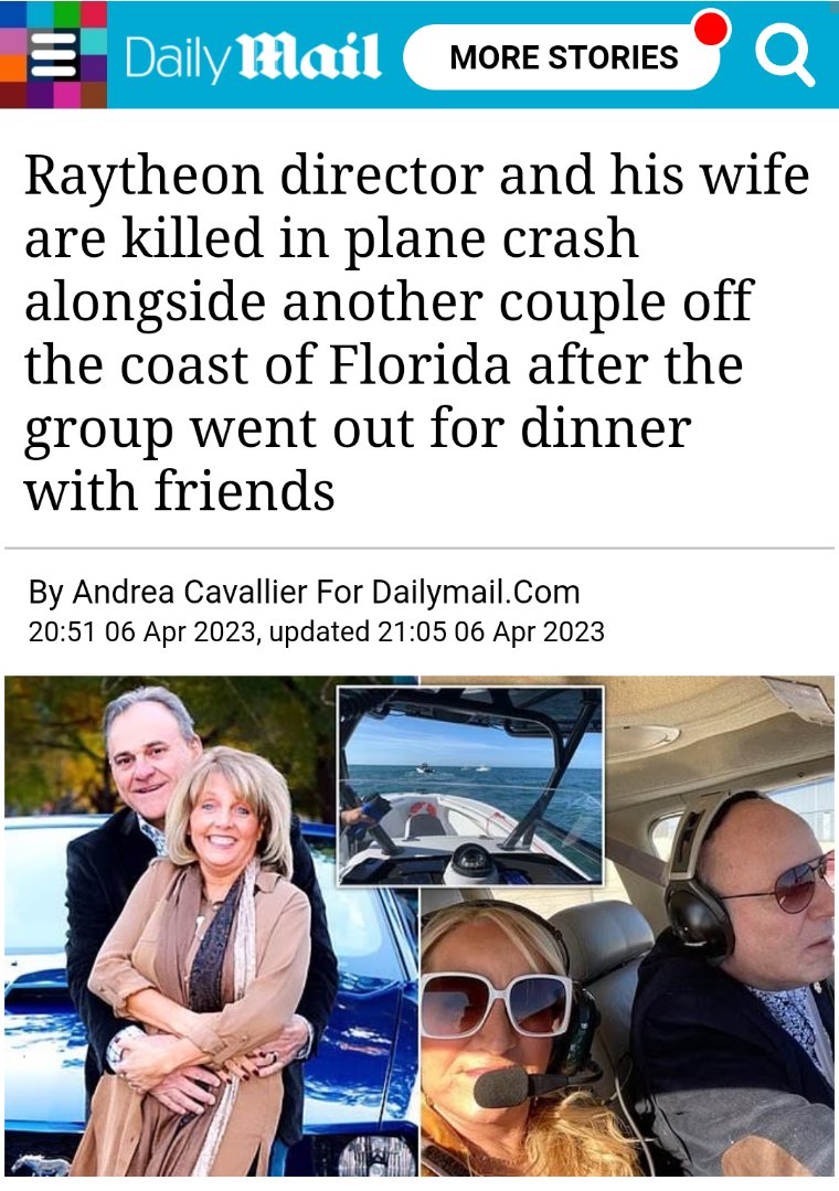 SabbySabs2's tweet photo. Raytheon director and his wife killed in a plane crash 😳 https://t.co/Lw2Ybb3aFi