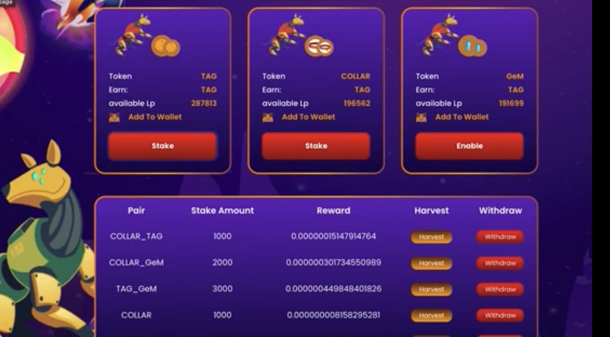 Staking is LIVE! 

Stake your $COLLAR $TAG $GEM for $TAG rewards on collarswap.io

#CollarQuest @DogCollarToken