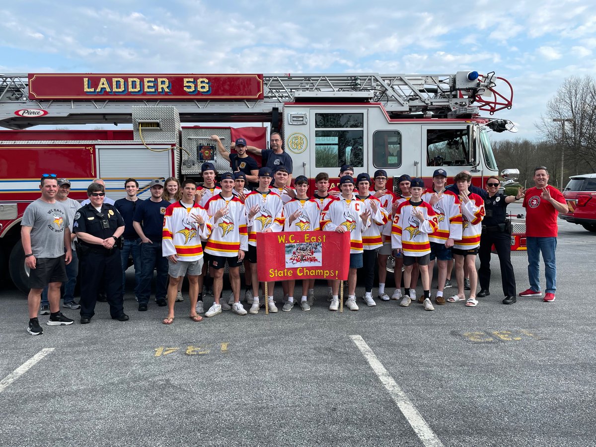 WestGoshenPD's tweet photo. Congratulations to the West Chester East Ice Hockey team on winning their third State Championship title in a row!!! #threepeat🏆🏆🏆 https://t.co/OvwNcdAhgg