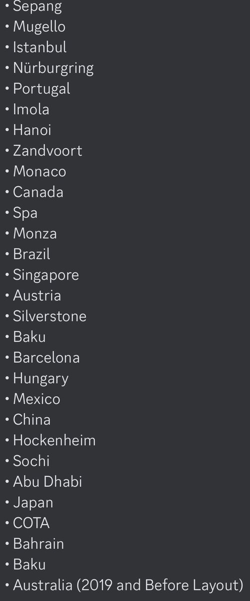 F1 Track Cutouts 

I am selling a wide selection of Formula one track (29 to be specific) to people who want to get a physical copy of a track. 

Please dm me for prices - StabbyStabbyBoy#6547

Disclaimer - UK Postage Only