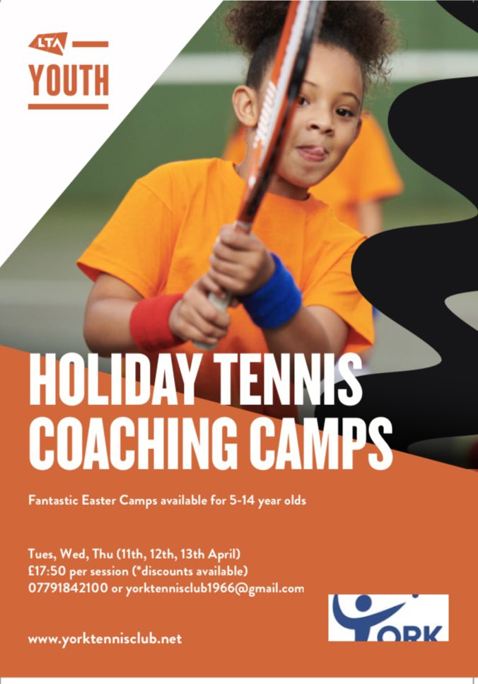 yorktennisclub's tweet photo. We can’t wait to start our Easter camps next week! We specialise in small scale, fun and engaging sessions for children aged 5-14. Please visit the York Tennis Club website to book a place.
#yorktennis #yorkshiretennis #easterholidays #sportscamps #holidaycamps https://t.co/oQi8rCR194