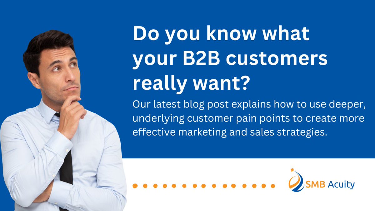 Do you know what your B2B customers want? Our latest blog post explains how to use customer pain points to create more effective marketing and sales strategies: smb-acuity.com/from-insight-t…
#B2Bsalestrend #customerinsights #salesandmarketing2023