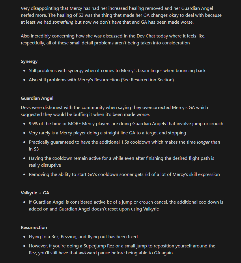 skiesti_'s tweet photo. Concerned about Mercy more after the Dev Chat today so here's the last thing I'll say about her changes and why it sucks 🫠 https://t.co/TWXrduxk24
