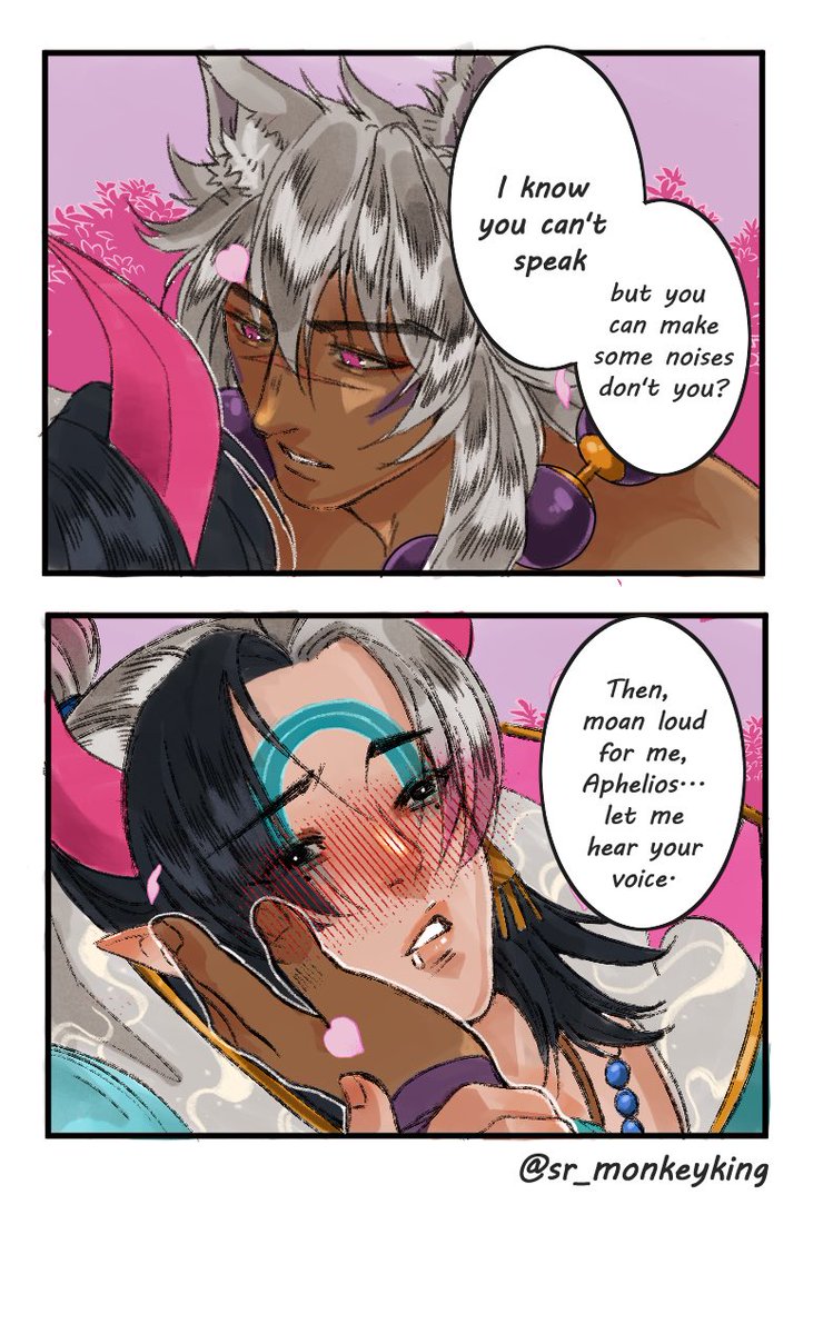 First time I ever do anything on iPad; so I’m not really happy with the final result ; I think I need to keep practicing with it. Here a Settphel kiss I needed in my blood.

#Settphel #settphelios #LeagueOfLegendsFanArt #BoysLove #Aphelios #Sett