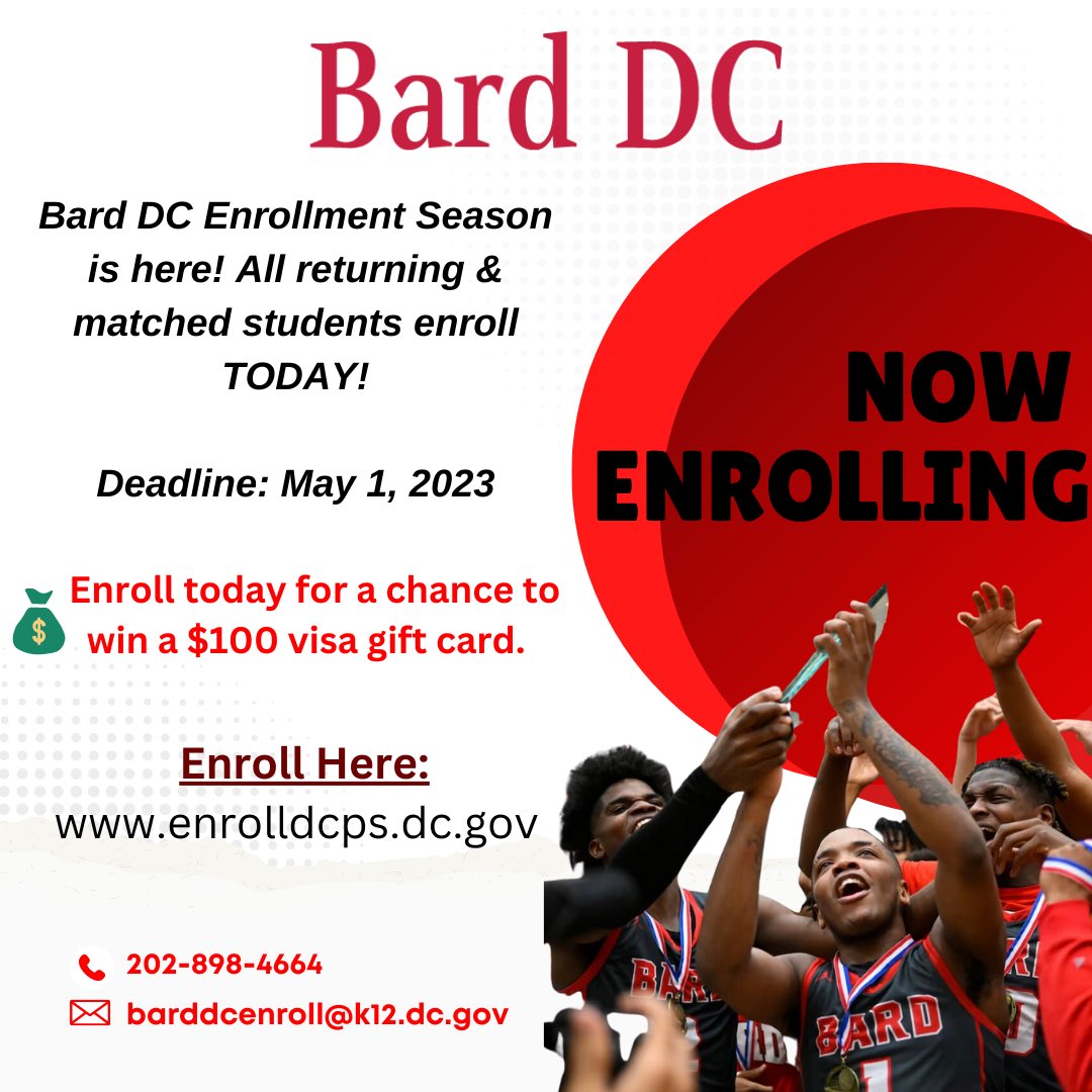 BHSEC_DC's tweet photo. BARD DC IS NOW ENROLLING FOR THE 23-34 SCHOOL YEAR! All current Bard students and matched students should enroll ASAP! Deadline: May 1,2023
For more enrollment info… SWIPE ➡️
#dcps #barddc #bhsecdc https://t.co/0o18xjVPWI
