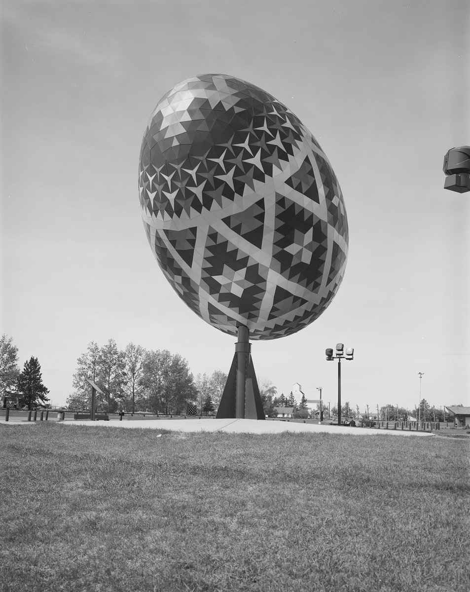 The Vegreville pysanka egg in Alberta was the largest egg in the world until 2000.  The giant sculpture of a pysanka, a Ukrainian-style Easter egg, was built in the 1970s.  Have you seen it?