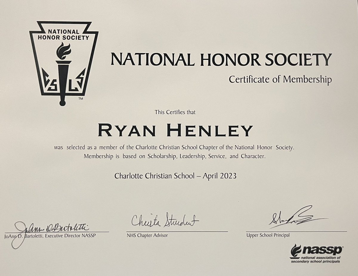 Honored to be a part of the National Honor Society at Charlotte Christian! @charchristfb @CoachJames90