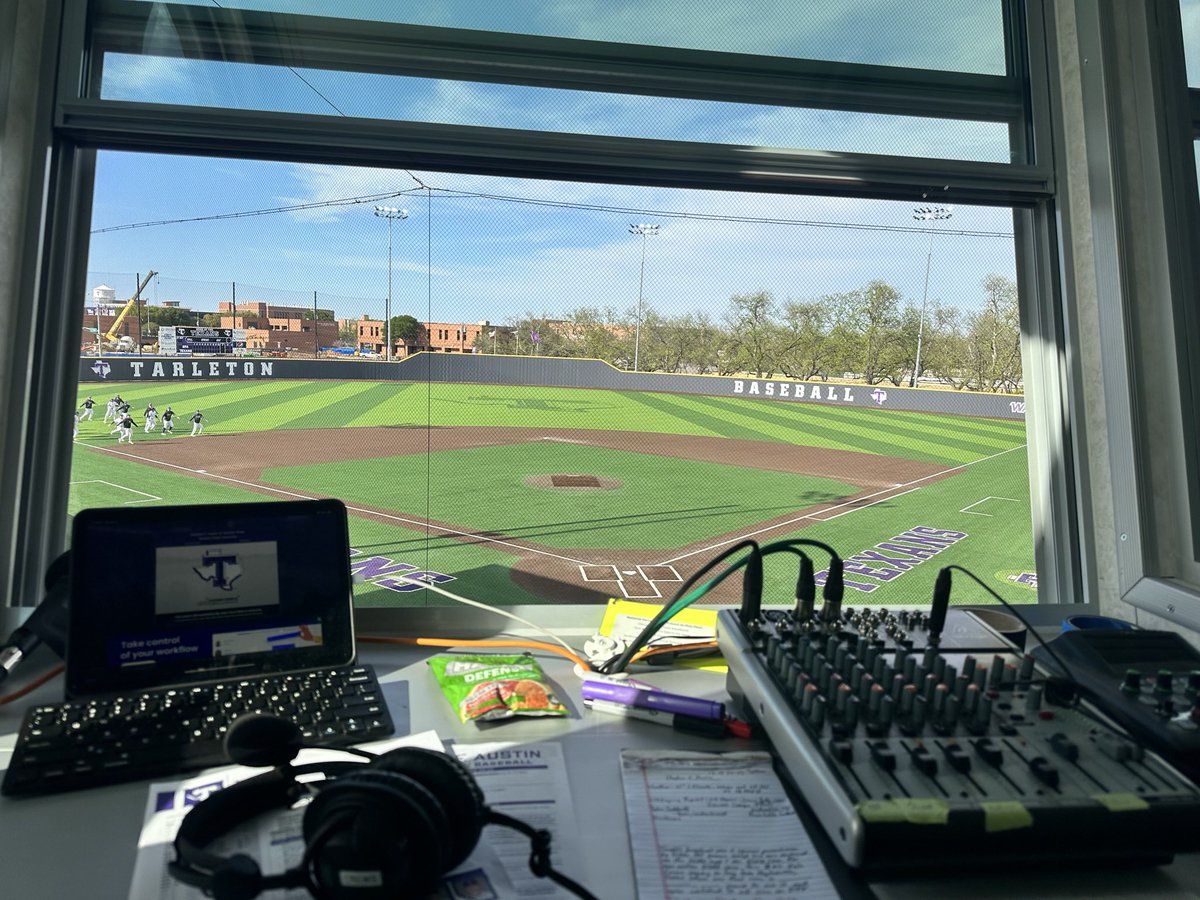 kcrewspxp's tweet photo. My view for game one of @WACsports series between @TarletonBase &amp; @SFA_Baseball. Tune in on @KTRLradio at 5:45, 6:00 on ESPN+ #texannation #bleedpurple #WACBaseball https://t.co/W8xe6QOqzZ