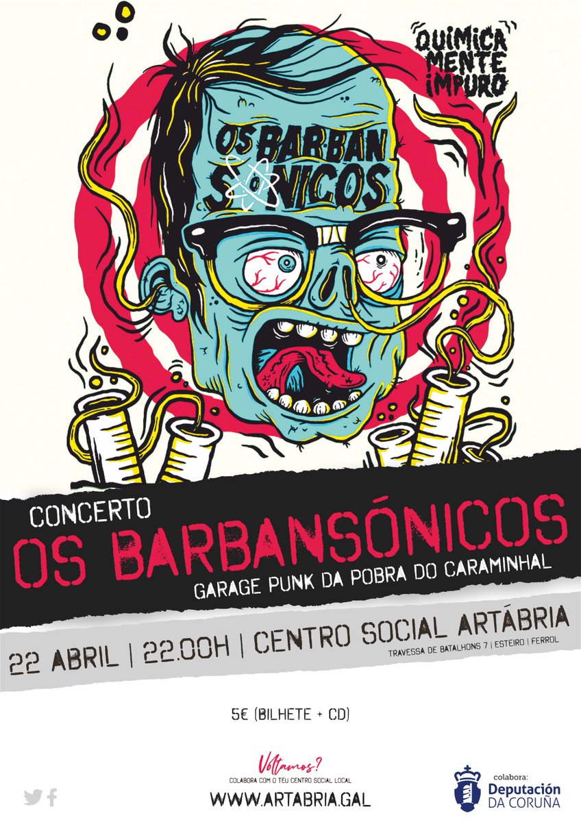 FArtabria's tweet photo. 🎵 Chega o garage-punk de @osbarbansonicos a #Ferrrol
📅 22 de abril
🕐 22h
📌 Centro Social Artábria https://t.co/3qMR1i3moE