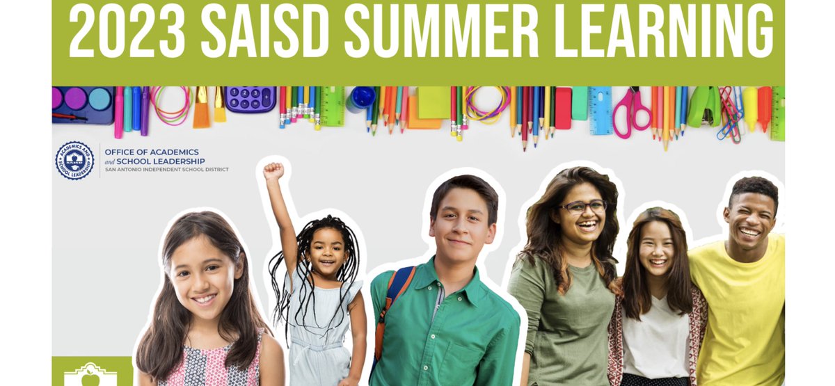 Educational Technology & Extended Learning (@21st_learning) on Twitter photo Time to register for SAISD summer learning! Make sure you have registered for the 2023-2024 school year. Visit us at saisd.net/summerlearning @PattiSalzmann <a href="/SAISDEXTLearn/">Extended Day, SAISD</a> <a href="/SAISD_EdTech/">Ed Tech, SAISD</a> <a href="/SAISD_CI/">SAISD Curriculum, Instruction, & Assessment</a> <a href="/SAISD_Enroll/">SAISD Enrollment</a> <a href="/SAISD/">San Antonio ISD</a> Time to register for SAISD summer learning! Make sure you have registered for the 2023-2024 school year. Visit us at saisd.net/summerlearning @PattiSalzmann <a href="/SAISDEXTLearn/">Extended Day, SAISD</a> <a href="/SAISD_EdTech/">Ed Tech, SAISD</a> <a href="/SAISD_CI/">SAISD Curriculum, Instruction, & Assessment</a> <a href="/SAISD_Enroll/">SAISD Enrollment</a> <a href="/SAISD/">San Antonio ISD</a>