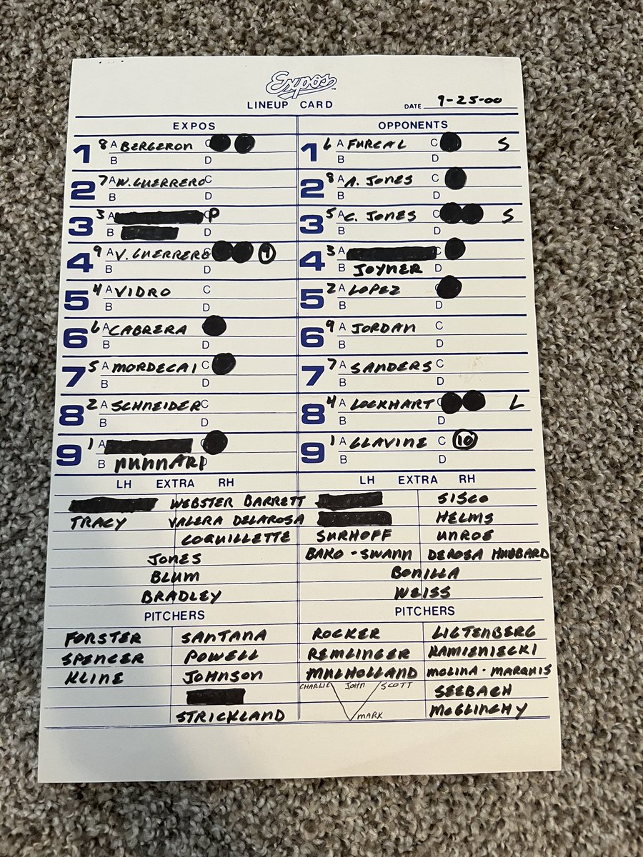 Found this gem cleaning up. #Braves vs #Expos September 25th 2000. @andruwjones25 homered off Javier Vazquez. Tom Glavine threw a shutout. Manager lineup cards autographed by Bobby Cox & Felipe Alou.
https://t.co/9z5jnlkLfA https://t.co/zJ2SZ1yfrl
