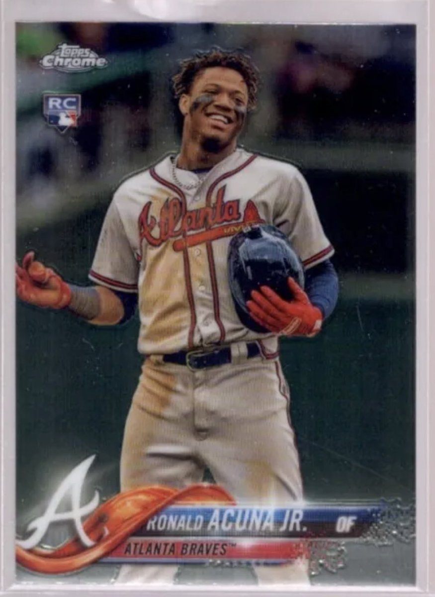 Volley_SprtLuva's tweet photo. If mr Ronald Acuña Jr hits a bomb tonight I will give away a Ronald rookie. How about his update chrome?   It’s one of my faves.  You must rt to enter. And if u hate the Braves maybe this card and Ronald’s bomb will change thet!!!!! https://t.co/gSTCK3LLTj