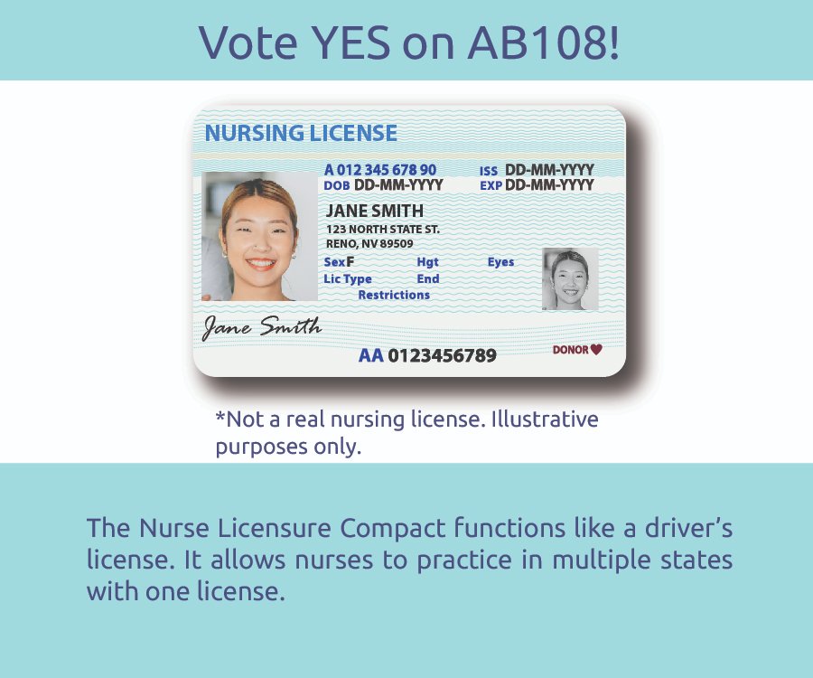 NVHospitals's tweet photo. We know the Nurse Licensure Compact (NLC) can work in Nevada! For more than 2 years during the pandemic, Emergency Directive 11 provided a licensing waiver for nurses. It worked well! Vote yes on AB108. #nvleg https://t.co/WyYYjUJk2A