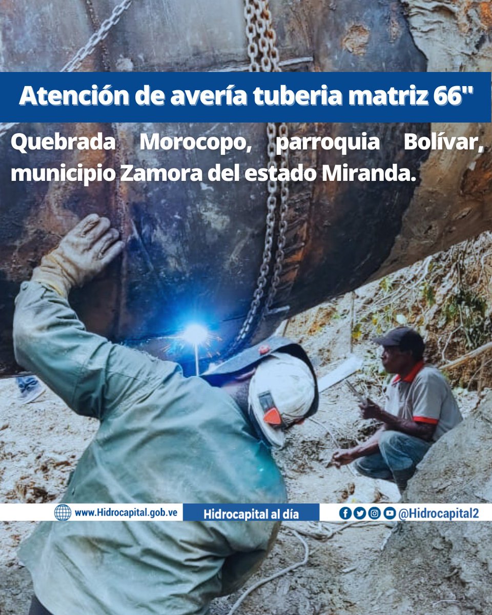 hidroven_ve's tweet photo. #EnDesarrollo La fuerza trabajadora del Acueducto Guarenas-Guatire, se encuentra trabajando en la reparación de avería en tubería matriz de 66" ubicada en la quebrada Morocopo,  parroquia Bolívar, municipio Zamora del estado Miranda.
@NicolasMaduro @RMarcoTorres @harolclemente https://t.co/SaaXiGE182