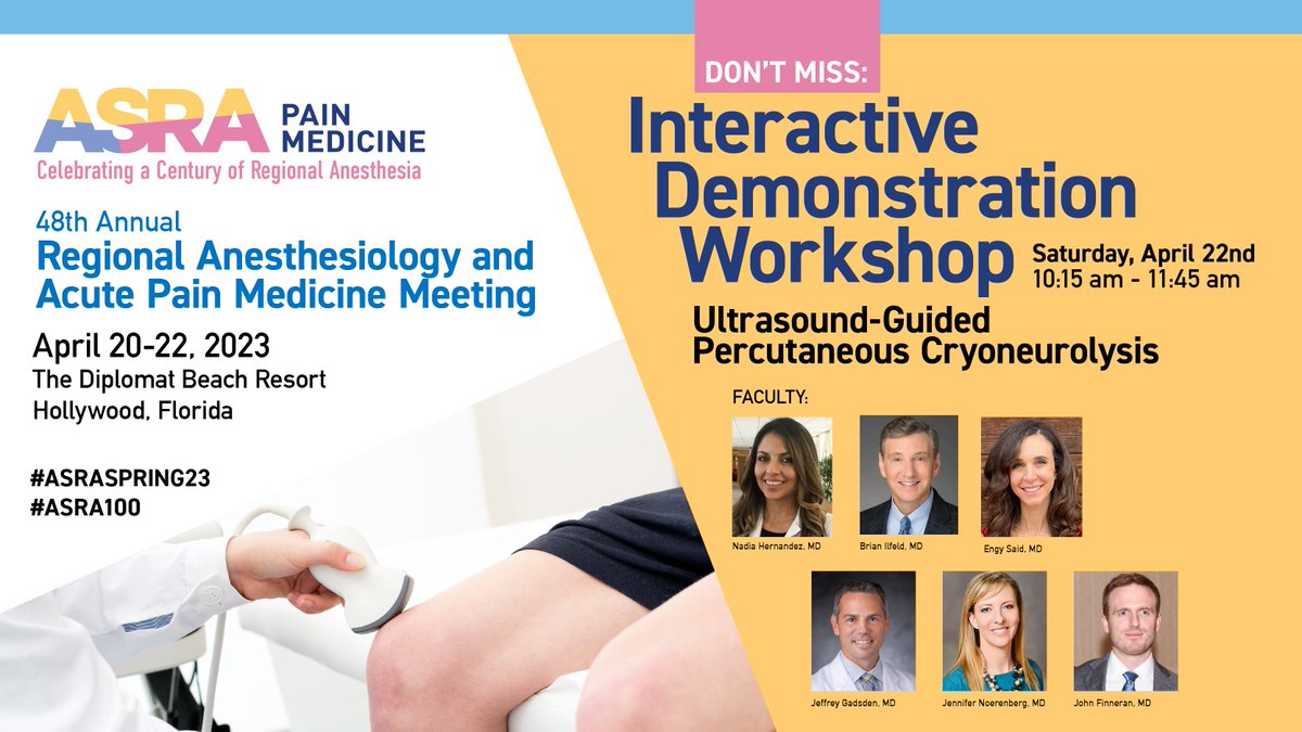 #ASRASPRING23 IS 2 WEEKS AWAY?!🤯 We can't believe it either. If you're thinking about attending workshops, now's the time to grab your tickets before they sell out! Only a few spots left in the ultrasound percutaneous cryoneurolysis interactive demo! ➡ asra.com/spring23