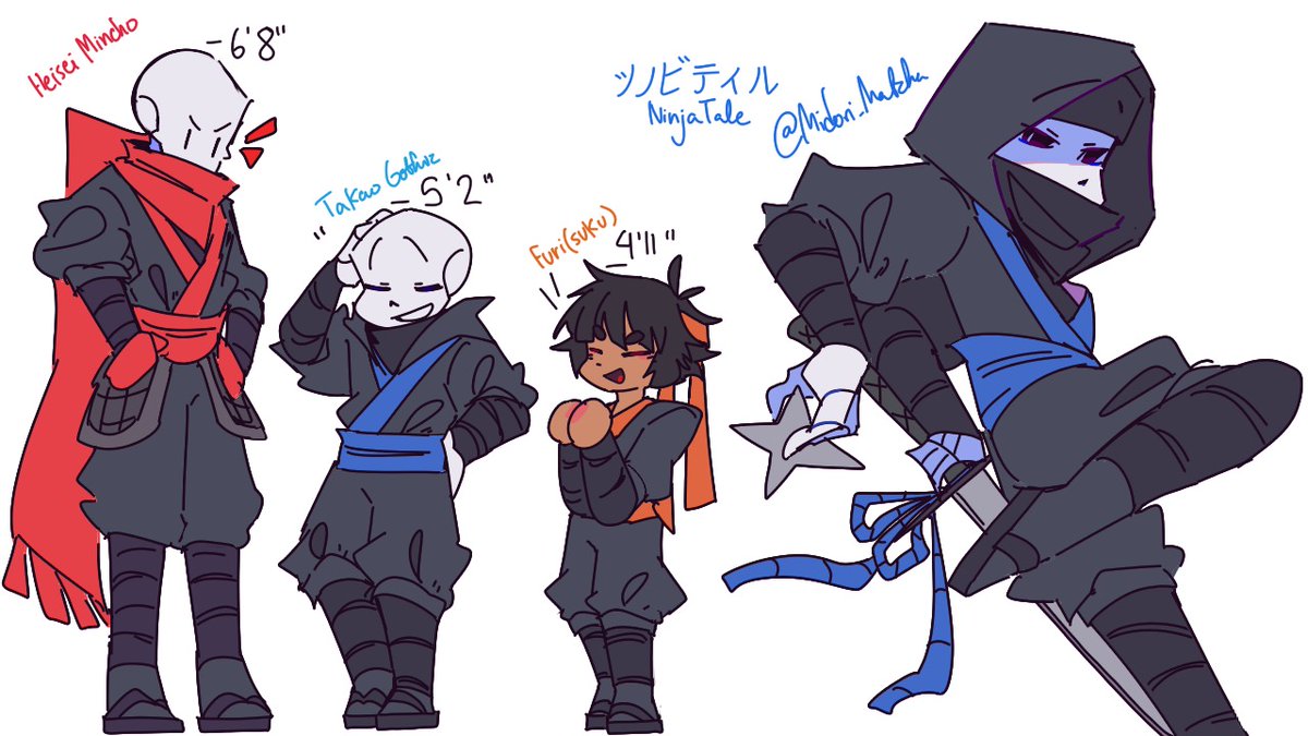 teacup_draws's tweet photo. once again going back to this after remembering pucca, tmnt, vocaloid, and boredom

anyway more about this, Undyne’s a samurai, alphys does not exist, Mt. Ebott is now Ebotto Village, and I am tempted to make a comic abt this 

(would y’all make fun of me if i did—)
#ninjatale https://t.co/rF64IQwP4N