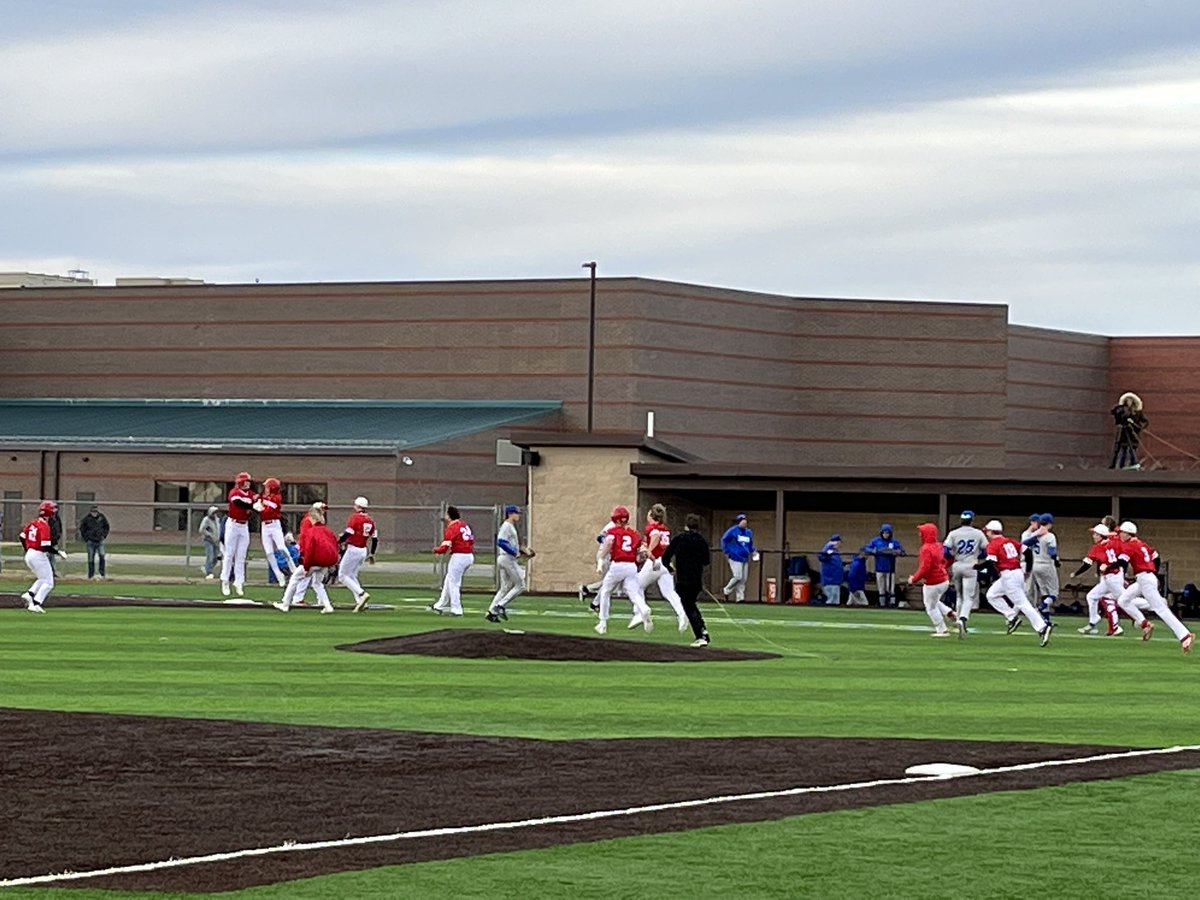 Baseball: Redskins win a thriller! 2-1 in 8 innings! Taylor Echols throws an 8 inning no hitter and scores the winning run on a bases loaded walk!
