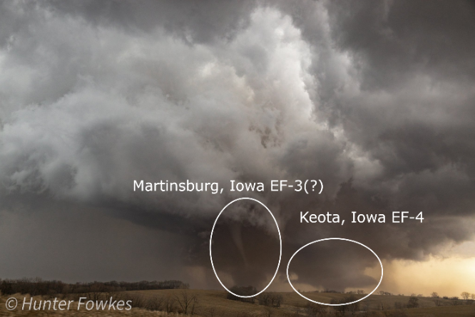 ElijahOffer620's tweet photo. @NWSQuadCities Hello, I hope you are well. I know it's only been a week since the 3/31 tornadoes and that surveys may still be ongoing, but is there any chance that this EF-4 path will split up into two? Based on radar and photographic evidence, they were two tornadoes. https://t.co/uDcWm4SpVZ