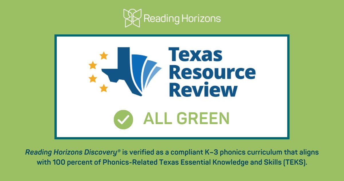 ReadingHorizons's tweet photo. TEA Quality Reviews are in! Reading Horizons Discovery is verified as a compliant K–3 phonics curriculum that uses systematic direct instruction for early literacy skills. Learn more here: https://t.co/GR5nVagEcP
https://t.co/MBJfRXLp24
#TexasResourceReview #scienceofreading https://t.co/O8ss1dgeef