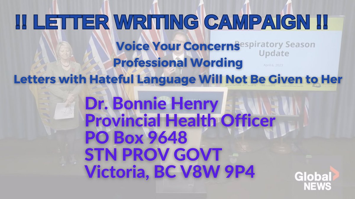 !! LETTER WRITING CAMPAIGN !!
Voice Your Concerns!
Keep the wording professional (no hateful words) 
but express your feelings!
What do the changes mean for you? 
Heartfelt stories.
#COVID19BC #bcpoli #bcndp #bced #bchospitals #bchealthcare #BCLTC #BCseniors #BCelderly #BCnurses