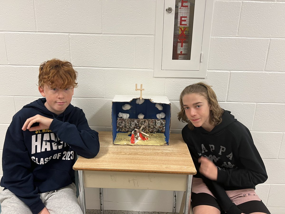 The Grade 7/8s took time today to showcase their art work and teach the younger grades about the Stations of the Cross.