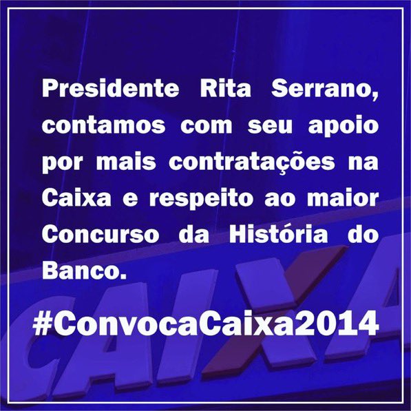 danielpb2000's tweet photo. @ritaserranoofc Presidenta Rita sabemos que você é uma mulher que sempre lutou por fazer justiça em prol dos empregados e futuros empregados da Caixa. Nós, aprovados de 2014, somos mais de 14 mil mulheres e homens aguardando por justiça. #ContrataCaixa https://t.co/IRWVWV7tio