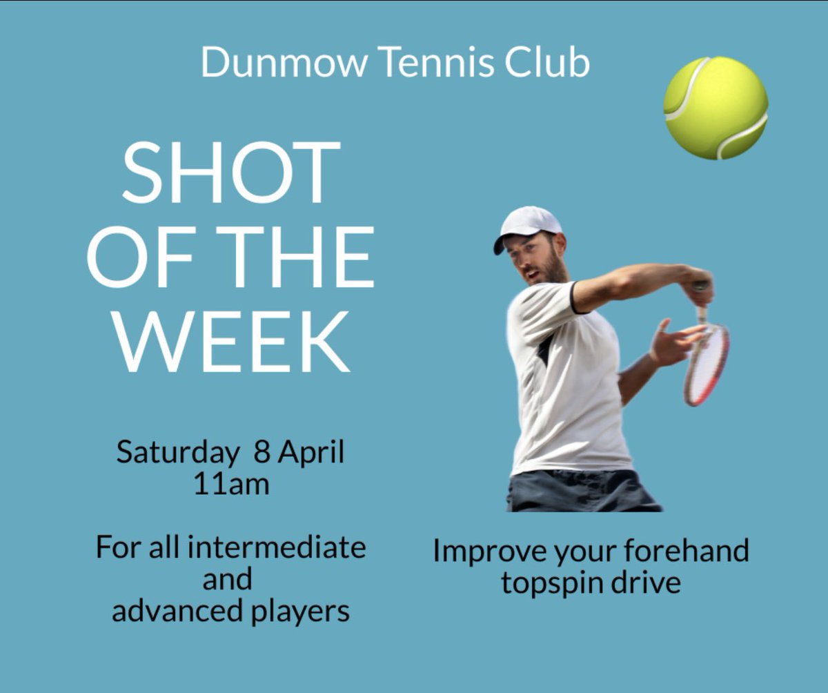 DunmowTennis's tweet photo. 🎾 SHOT OF THE WEEK 🎾 

Is back again this Saturday - this week is:

*** Forehand topspin drive ***

Come along and give it a go! ☺️👍🏽

#ShotOfTheWeek #ForehandTopspinDrive #DunmowTC https://t.co/8Y4CQjAEc8