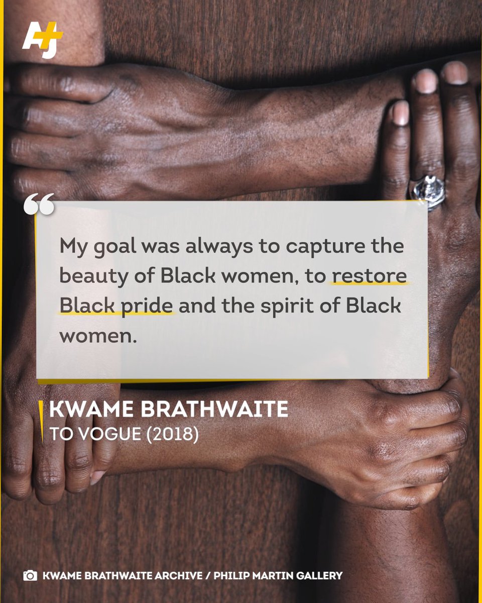 ajplus's tweet photo. The phrase “Black Is Beautiful,” which has been credited to Jamaican civil rights activist Marcus Garvey, shaped Kwame Brathwaite’s career.

He used his photography to highlight dark-skinned beauty, pushing against Eurocentric standards. https://t.co/d5uH4HIJq0