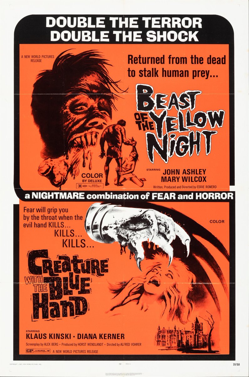 Terror_By_Night's tweet photo. Beast of the Yellow Night / The Creature with the Blue Hand Combo (New World, 1971)
One Sheets (27" X 41")
.
#TerrorByNight #BeastOfTheYellowNight #CreatureWithTheBlueHand #ClassicHorror #VintageHorror #MonsterKid
. https://t.co/hrSZ55vJTF