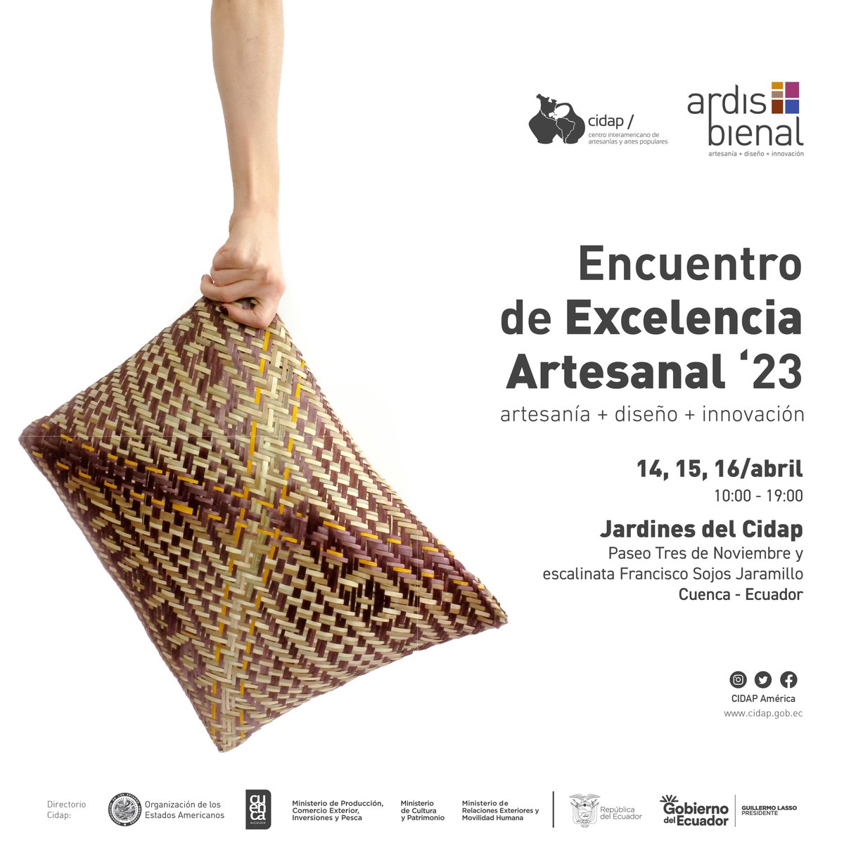 CIDAPAMERICA's tweet photo. ¡#Ardis se renueva!
🤩 Y viene con lo mejor y más innovador de la artesanía y el diseño.
📅 Fecha: 14,15 y 16 de abril de 2023.
📌 Lugar: Jardines del #Cidap.
📸 Foto: Cojín.
Autoras: Marjurie Añapa y Ebiliana Acero.
Marzo 2023 - Curso Interamericano Entre Fibras. https://t.co/u6vjAVejFv