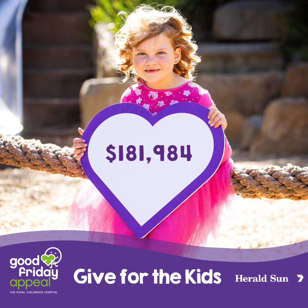 The 2023 Good Friday Appeal has officially started with a bang! As of 9am, donations have already reached an impressive $181,984💜💚 

Your generous contributions can truly transform the lives of young patients like Ivy who received lifesaving treatment at the @rchmelbourne.