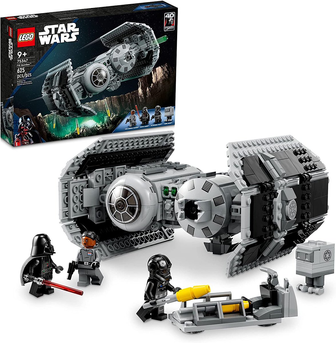 Wario64's tweet photo. LEGO Star Wars TIE Bomber 75347, Model Building Kit, Starfighter with Gonk Droid Figure &amp; Darth Vader Minifigure with a Lightsaber is $54.99 on Amazon after listed coupon https://t.co/IymRWuEUKb #ad https://t.co/OrsUHyIjCC
