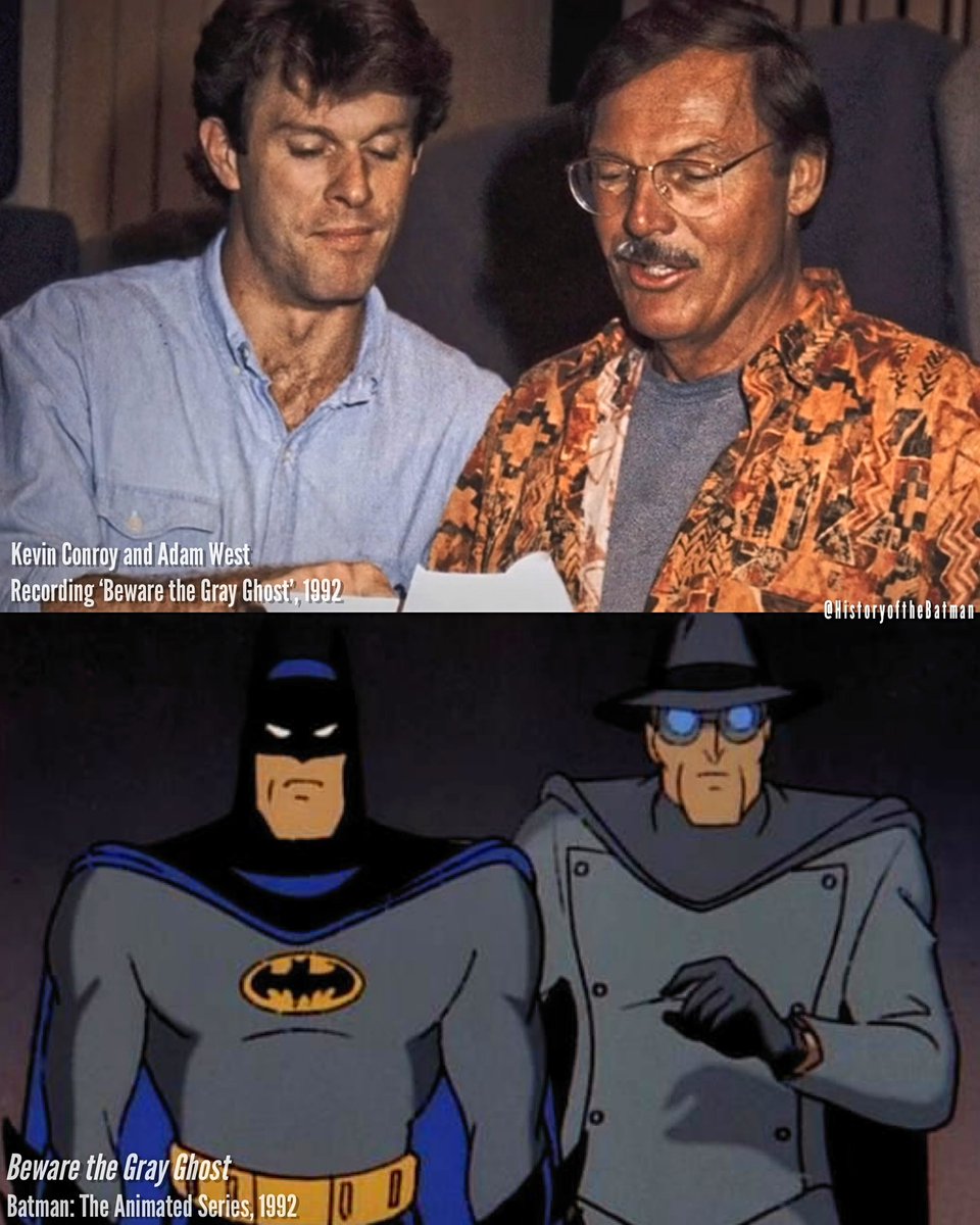 Kevin Conroy (November 30, 1955 - November 10, 2022) & Adam West (September 19, 1928 - June 9, 2017) recording the 1992 ‘Batman: The Animated Series’ episode “Beware the Gray Ghost”. #Batman #KevinConroy #AdamWest #Batman66 #BTAS #DCAU 🦇🙏🏽