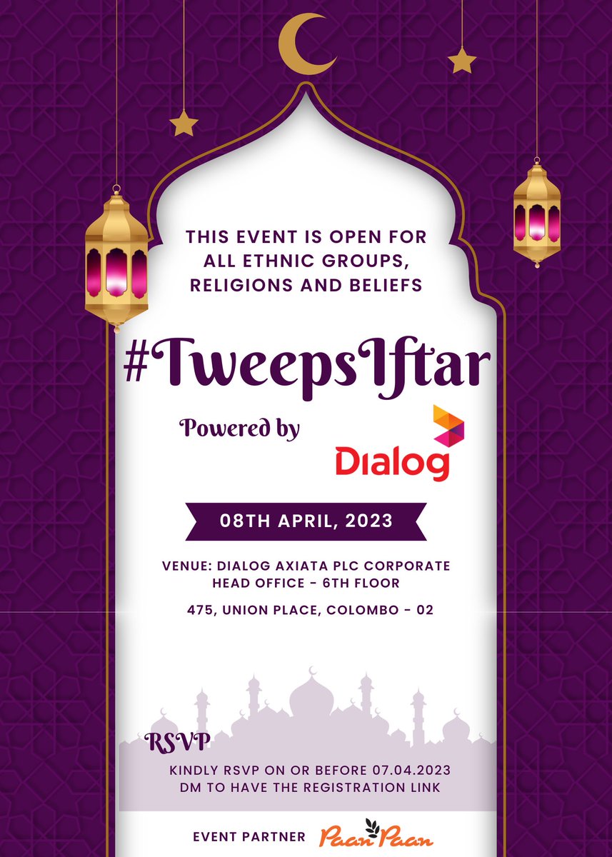 ZamanX90's tweet photo. Due to some last-minute cancellations, a few spots opened up. Please register if you want to attend #TweepsIftar.

Those who have already registered, please either check your DM to confirm your participation or send me a DM to get an invitation. https://t.co/tC7f4KGmv8