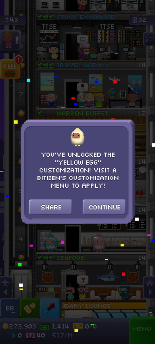FnkE_'s tweet photo. I just unlocked the yellow egg customization in Tiny Tower! https://t.co/b2ORtrvgvI