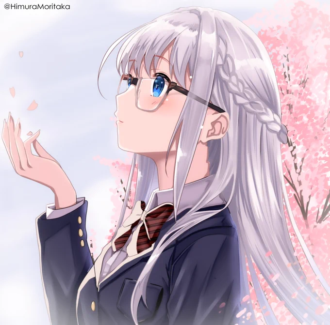銀髪+メガネ美少女絵を描いてみました。 