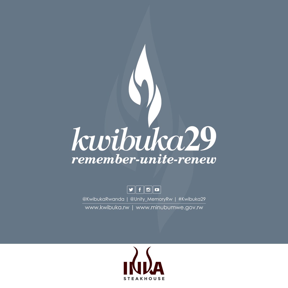 Today marks the beginning of 100 days of mourning as we commemorate and remember all of the victims of the 1994 genocide against the Tutsis. 

<a href="/inka_steakhouse/">Inka Steakhouse</a> joins all Rwandans in remembrance of all the victims and survivors.

#kwibuka29 #weremember #1994 #rwanda