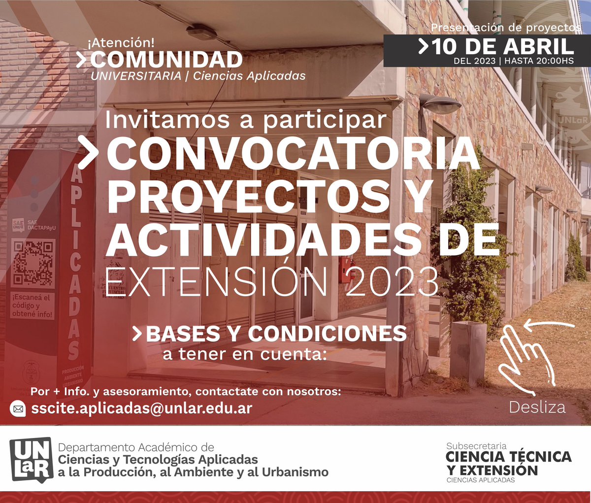 DptoUnlar's tweet photo. 🔺 CONVOCATORIA A PROYECTOS Y ACTIVIDADES DE EXTENSIÓN 2023 | Ciencias Aplicadas 

+ Info. https://t.co/M1FQbpQ1VI

🔺Gestión Aplicadas | 2023
🔺Extensión Aplicadas https://t.co/cPwWmdx1rO