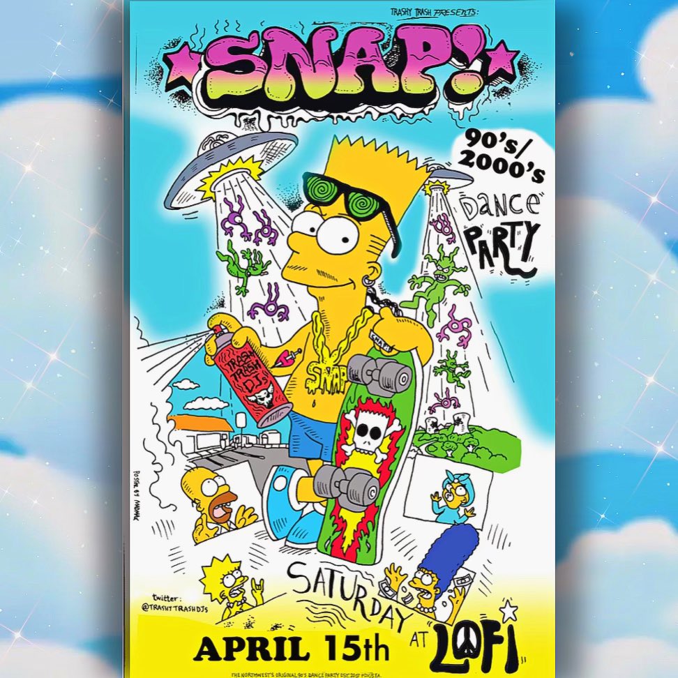 Apr 15 #SNAP90s vs 2000s Dance Party <a href="/lofiseattle/">Lo-Fi Performance Gallery</a> 9pm $10 #TrashyTrashDJs <a href="/ac_lewis/">AC Lewis</a> <a href="/introcut/">introcut</a> <a href="/djmadmaxwallace/">MadMax Wallace</a> Event link here facebook.com/events/s/apr-1…