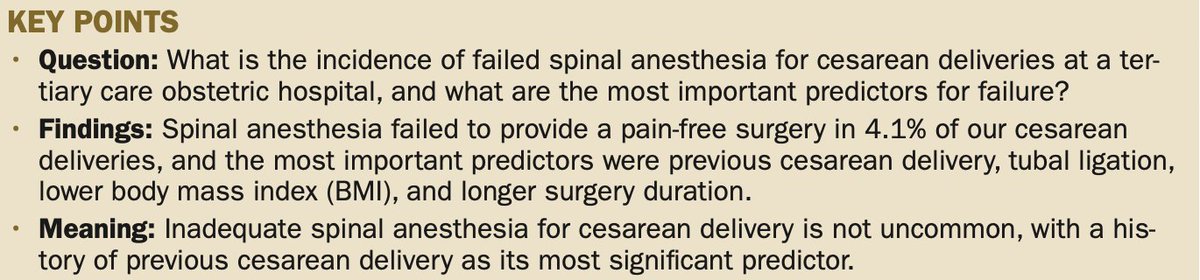 Ropivacaine's tweet photo. 🆕#OBAnes study @IARS_Journals @iars360

1⃣Failed spinal anesthesia - 4% for cesarean deliveries

2⃣Most important predictors: Previous cesarean, tubal ligation &amp; lower BMI

🎯🔗https://t.co/uiwDbFUstL 

🤗🙏 co-authors @heyanaesthesia @ammunro Milia Aidemouni &amp; @dolores_mckeen https://t.co/FSiwAxi12O
