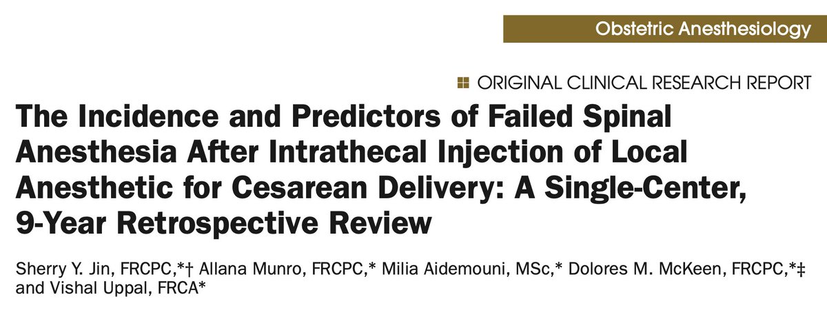 Dr. Vishal Uppal MBBS, FRCA 🇨🇦🇮🇳🏴 (@ropivacaine) on Twitter photo 🆕#OBAnes study <a href="/IARS_Journals/">Anesthesia&Analgesia</a> <a href="/iars360/">IARS360</a>
1⃣Failed spinal anesthesia - 4% for cesarean deliveries
2⃣Most important predictors: Previous cesarean, tubal ligation & lower BMI
🎯🔗pubmed.ncbi.nlm.nih.gov/37014966/
🤗🙏 co-authors <a href="/heyanaesthesia/">sherry</a> <a href="/ammunro/">Michelle Munro</a> Milia Aidemouni & @dolores_mckeen 🆕#OBAnes study <a href="/IARS_Journals/">Anesthesia&Analgesia</a> <a href="/iars360/">IARS360</a>
1⃣Failed spinal anesthesia - 4% for cesarean deliveries
2⃣Most important predictors: Previous cesarean, tubal ligation & lower BMI
🎯🔗pubmed.ncbi.nlm.nih.gov/37014966/
🤗🙏 co-authors <a href="/heyanaesthesia/">sherry</a> <a href="/ammunro/">Michelle Munro</a> Milia Aidemouni & @dolores_mckeen
