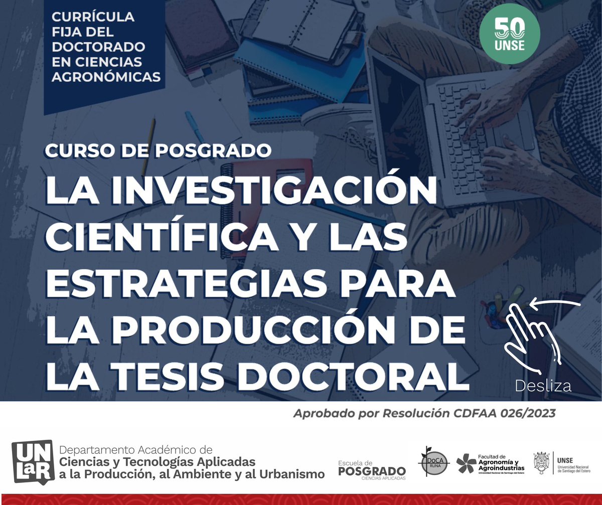 DptoUnlar's tweet photo. 🔺CURSO DE POSGRADO | LA INVESTIGACIÓN CIENTÍFICA Y LAS ESTRATEGIAS PARA LA PRODUCCIÓN DE LA TESIS DOCTORAL:

+ info https://t.co/U0dJ48DIAF

🔺Posgrado Aplicadas
🔺Gestión Aplicadas | 2023 https://t.co/ZY0T0sPBxq