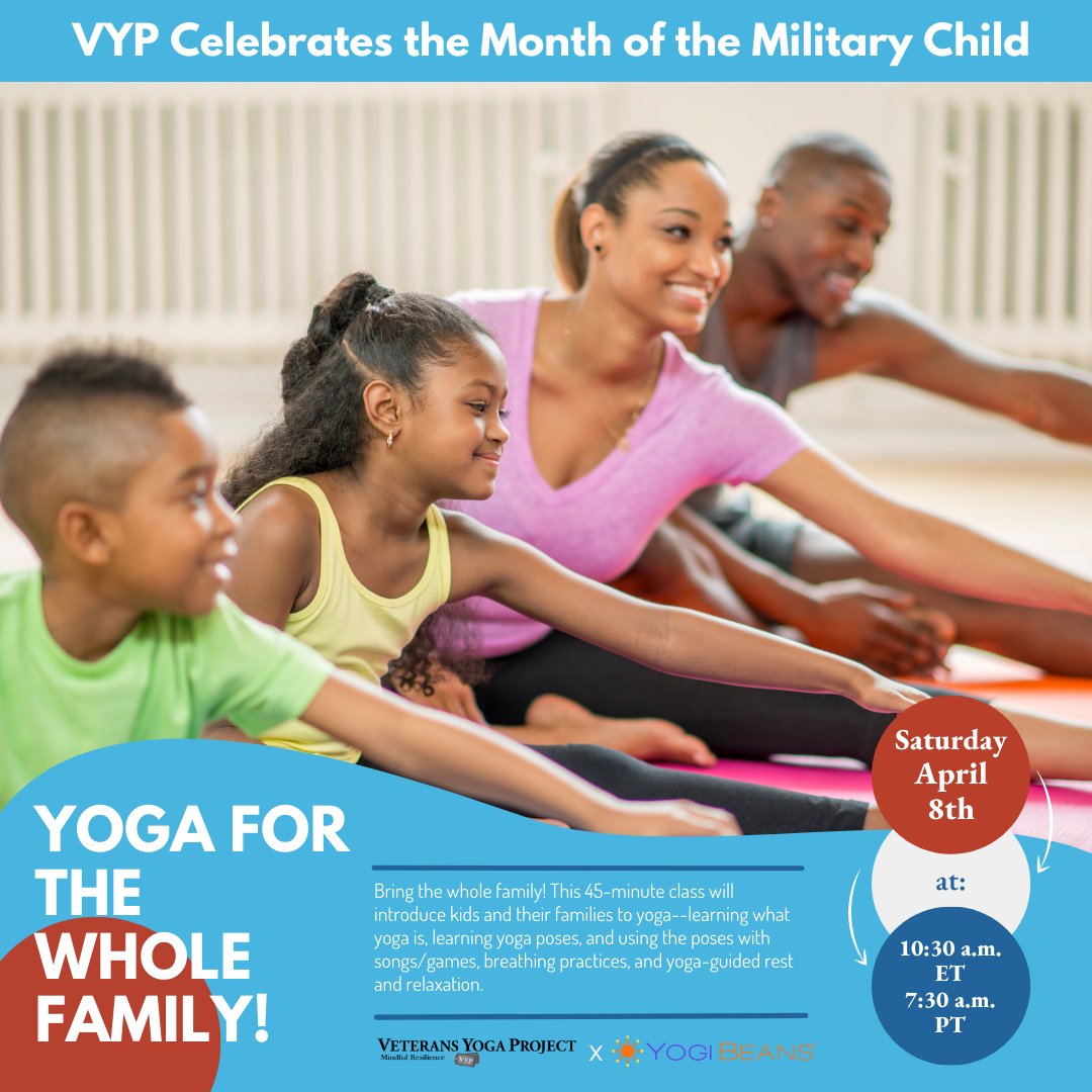Join us this Saturday and bring the whole family for this FREE 45-minute yoga class. All ages welcome! 

Come celebrate #monthofthemilitarychild with Veterans Yoga Project!

🧘 -> bit.ly/VYP_FamilyYoga

#FreeYoga #Yogaforkids