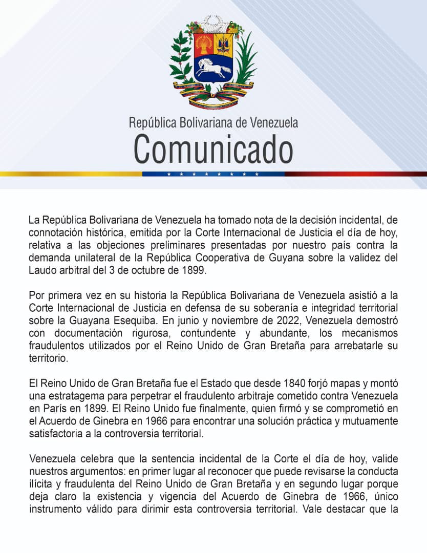 ErnestoPsuv's tweet photo. Venezuela seguirá firme y en batalla permanente por la defensa y el respeto al histórico Acuerdo de Ginebra y la territorialidad de nuestra Patria.

#ElEsequiboEsVenezuela https://t.co/WKUpxydDAY