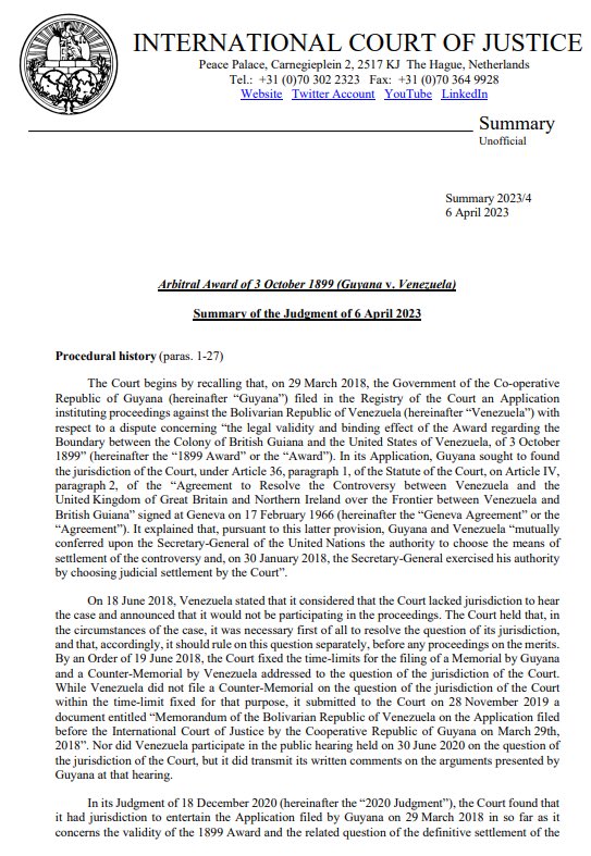 Dinorahfiguera's tweet photo. La Corte Internacional de Justicia ha hecho un fallo contra de nuestro país y avanza con el juicio por el
reclamo de Guyana sobre el
Esequibo, Chávez y Maduro han sido  negligentes  en la defensa de este territorio que históricamente nos pertenece. Defenderlo es nuestro deber! https://t.co/oUQfPCgPtM