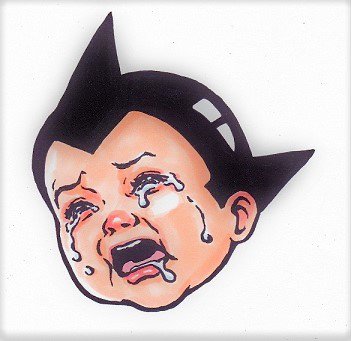 2003年4月7日に生まれた鉄腕アトム。20歳おめでとう!画像は『手塚治虫文化祭～キチムシ17』で「泣かずに生まれてきたアトムを思いきり泣かす」というネタでグッズを作った時の絵。あと清田さんが自作したアトムの抜型。これで量産型アトムのクッキーやケーキを焼いて差し入れしました。 